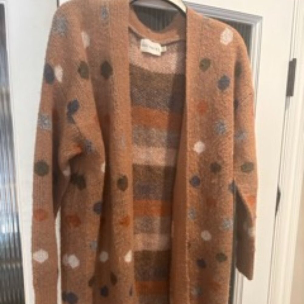 DREAMERS camel color polka dot cardigan